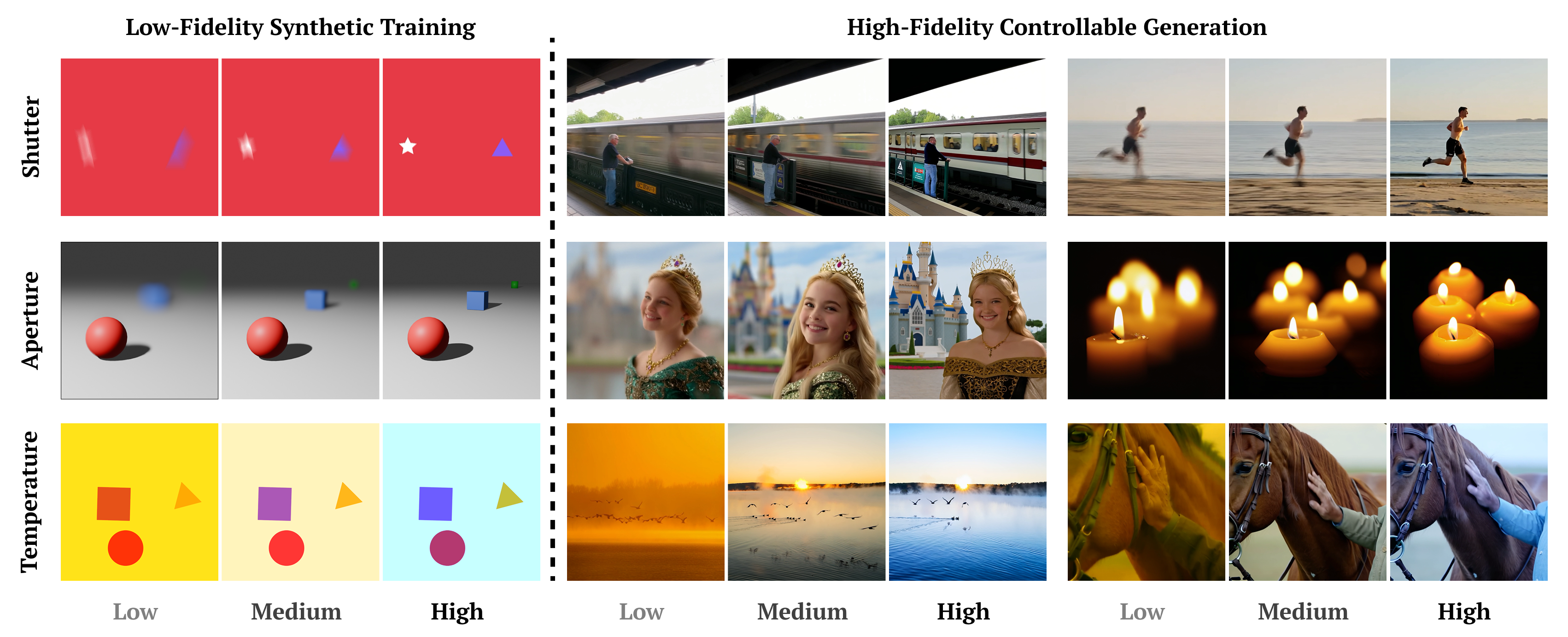 Teaser figure showing controllable generation results